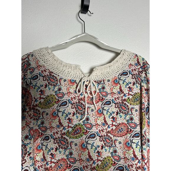 Banjul Multicolor Cream Floral Rayon Lightweight Paisley Tunic Top Size S - Picture 3 of 5